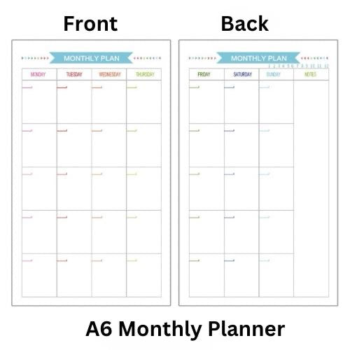 A5/A6 Monthly Planner Inserts for study planners and event planners from Sailor Creations