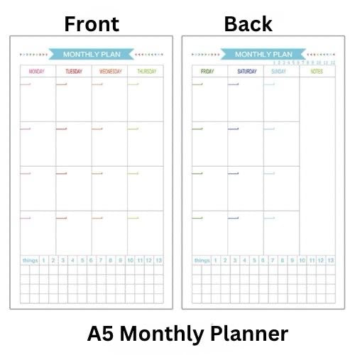 A5/A6 Monthly Planner Inserts for study planners and event planners from Sailor Creations