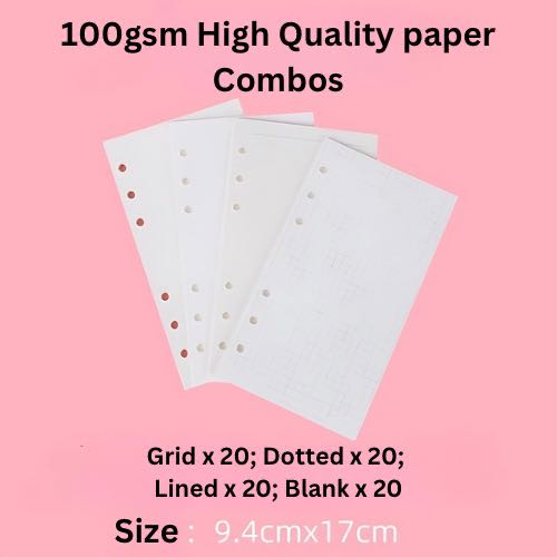 A6 loose leaf binder refill inserts with blank, grid, and lined pages for creative journaling in New Zealand Sailor Creations