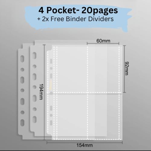 Premium Compact 4 Pockets Page Inserts for Pokemon, Football and Kpop cardcollection- Sailor Creations