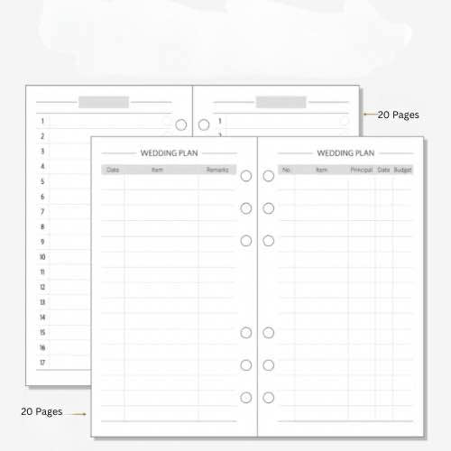 Wedding plan binder inserts for New Zealand weddings, featuring budget, timeline, and checklist pages Sailor Creations