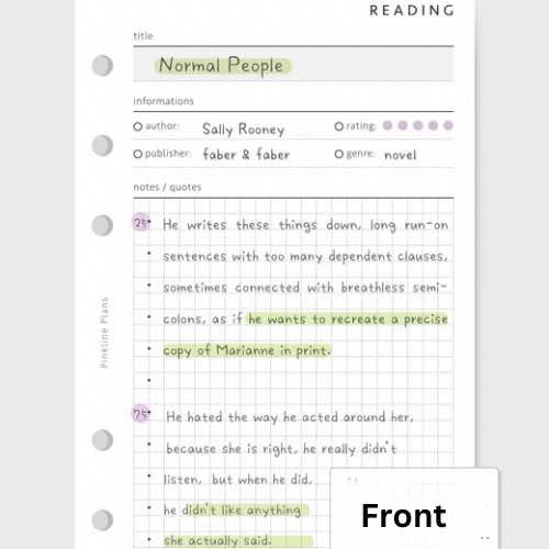 Reading Notes Planner Book with Reading Log and Book Tracker Journal Sailor Creations